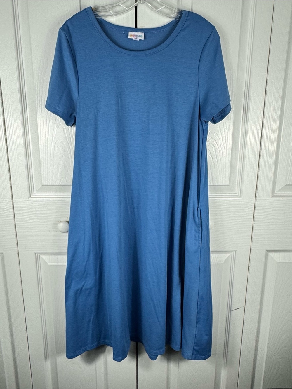 Lularoe Carly Women’s Swing Dress Solid Blue Hidden Seam Pockets Medium